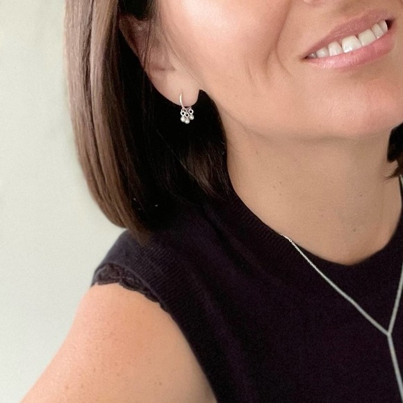 Sterling Silver Huggie Hoop Earrings with Pearl Drop​ - Picture 9 of 9